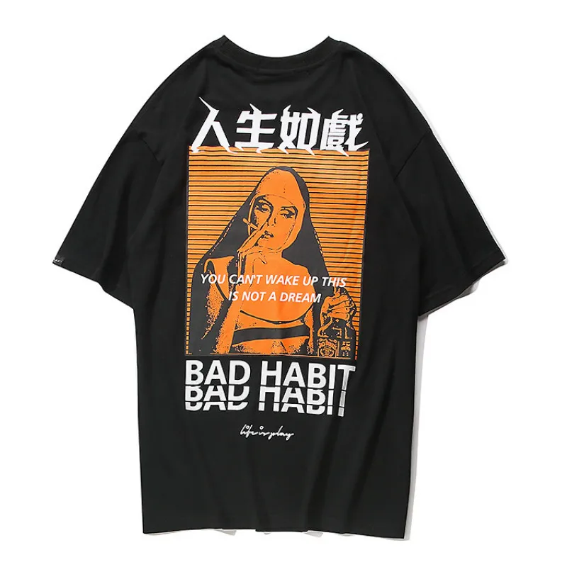 Забавные курить монахиня печатных футболки уличная для мужчин Harajuku Хип Хоп