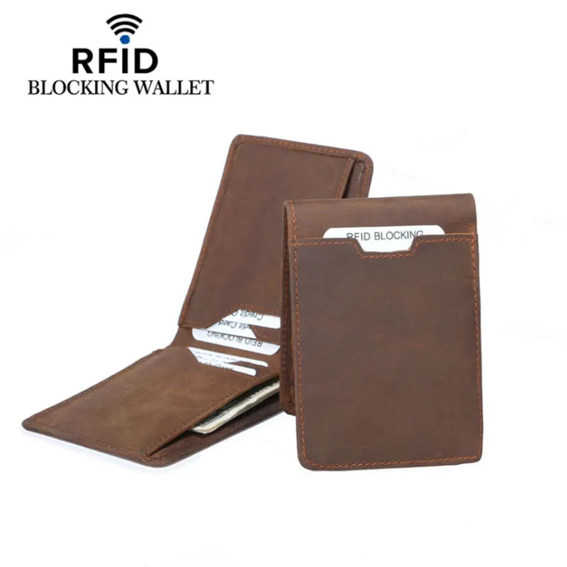 Rfid 100% натуральная кожа зажим для денег брендовый кошелек кожаный держатель Id