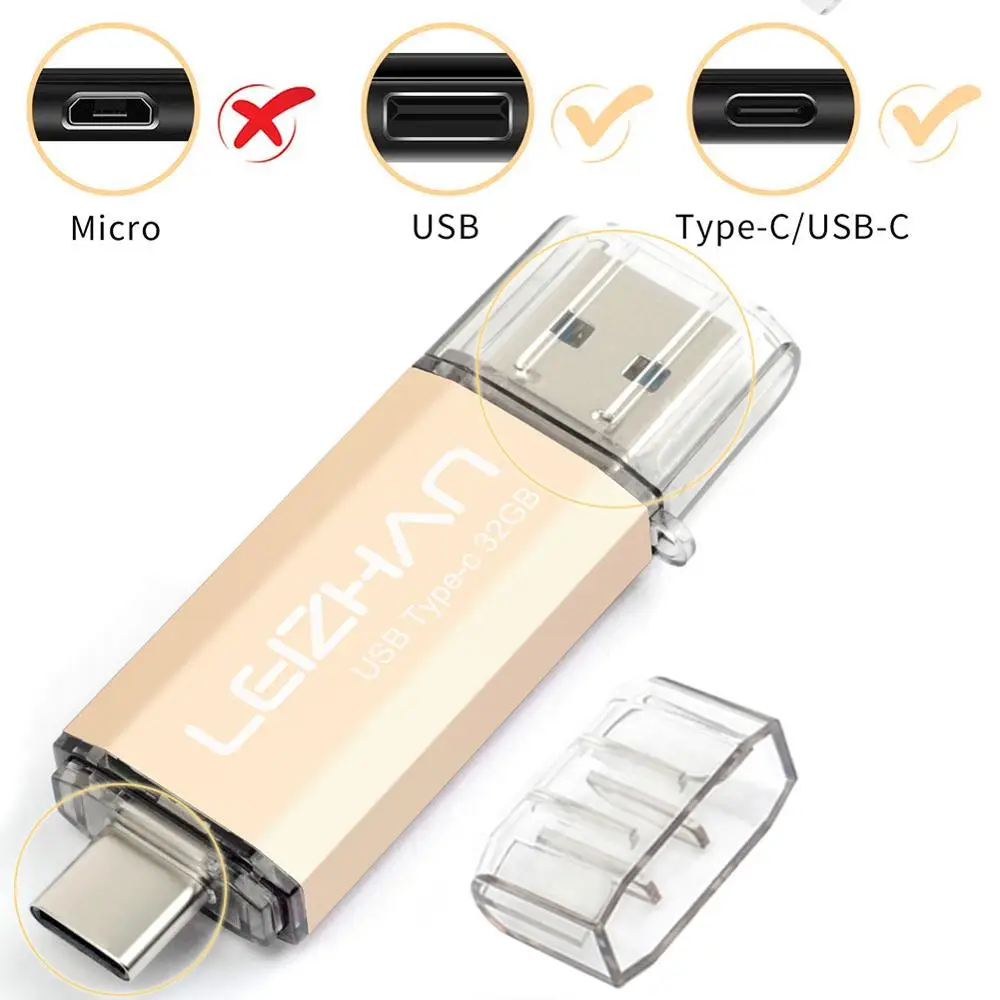 TYPE C-USB 3.0-Gold LEIZHAN 128 ГБ USB C флэш-накопитель для телефонов type-C, Google Chromebook Pixel, Nokia N1 Pendrive Tipo C фотостудия 64 ГБ 32 ГБ - Цвет: TYPE C-USB 3.0-Gold