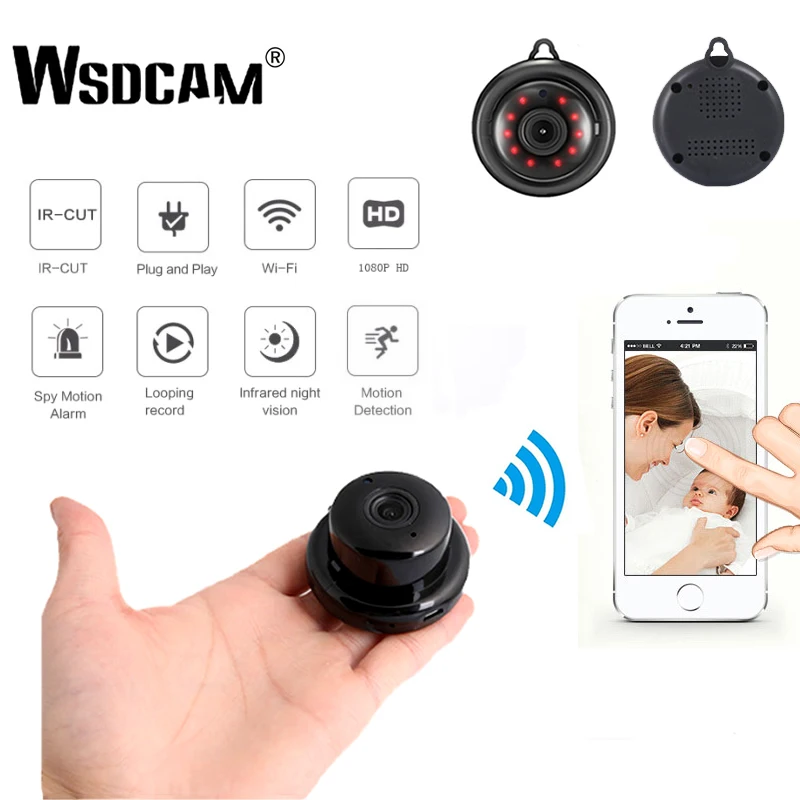 

Wsdcam Домашняя безопасность мини WIFI 1080P ip-камера Беспроводная маленькая CCTV инфракрасная камера ночного видения Обнаружение движения SD слот д...