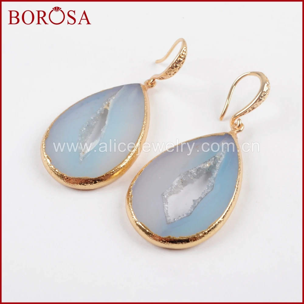BOROSA золото Цвет падение Природный Druzy Geode-ворота Длинные Висячие серьги мода 5 пар