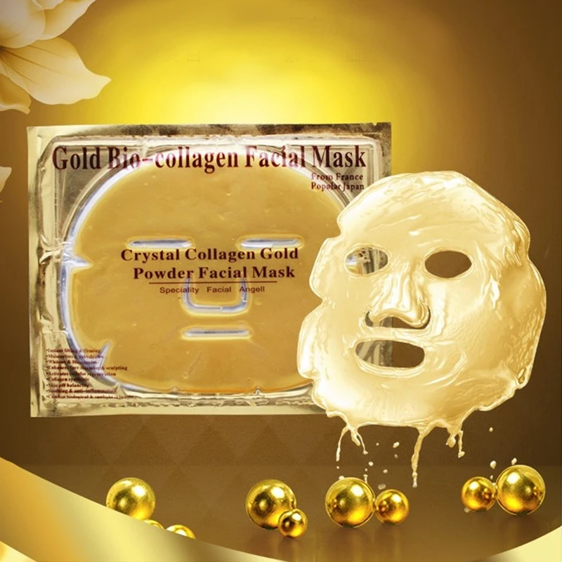 

10PCS/LOT Gold Bio-Collagen Facial Mask Face Mask Crystal Gold Powder Collagen Facial Mask Moisturizing Anti-aging