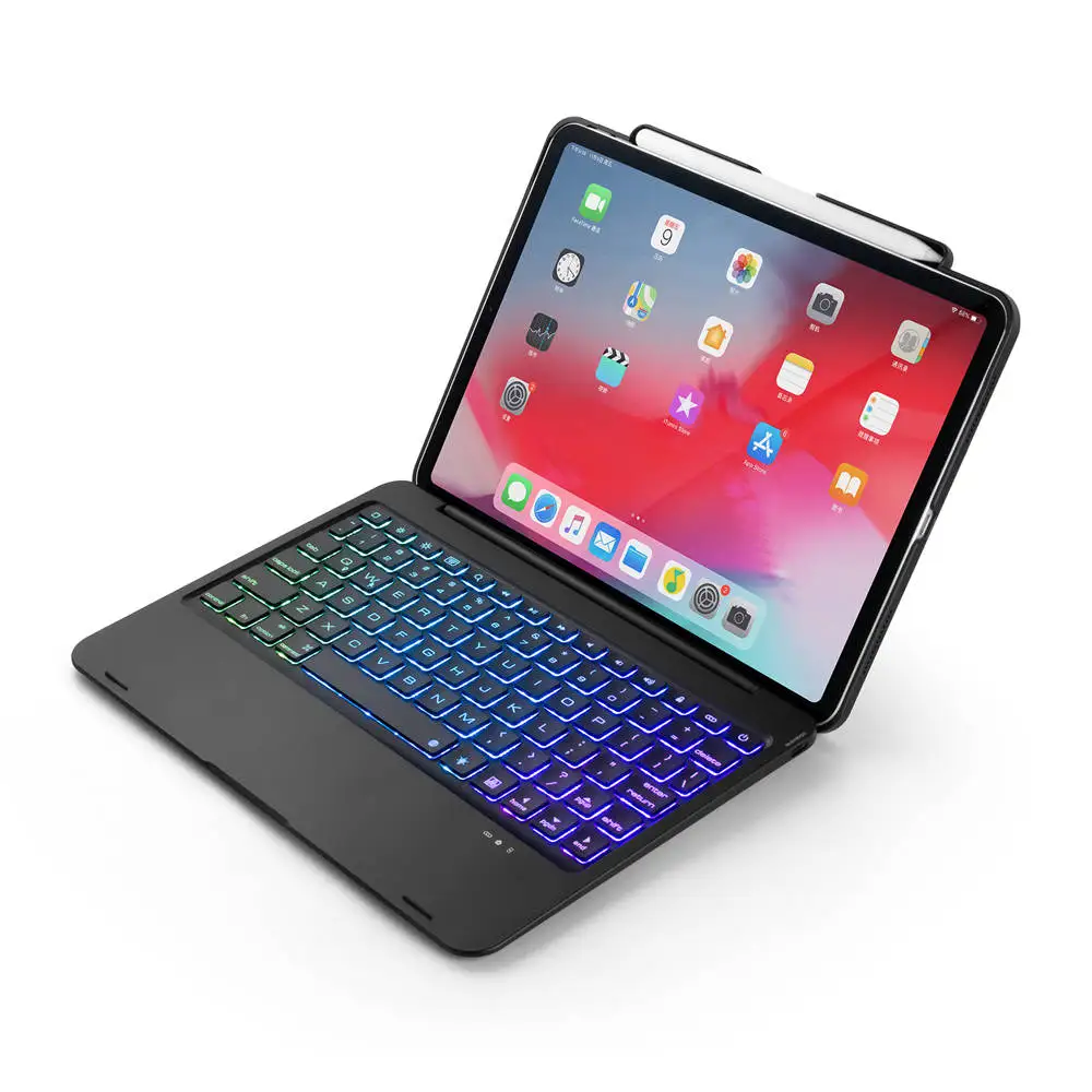 Black Для iPad Pro 11 светодиодный беспроводной Bluetooth чехол-подставка для клавиатуры русский/испанский/иврит Встроенный держатель для карандашей - Color: Black