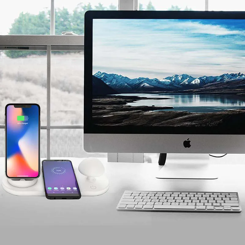 QI Беспроводное зарядное устройство + маленькая настольная лампа док станция для