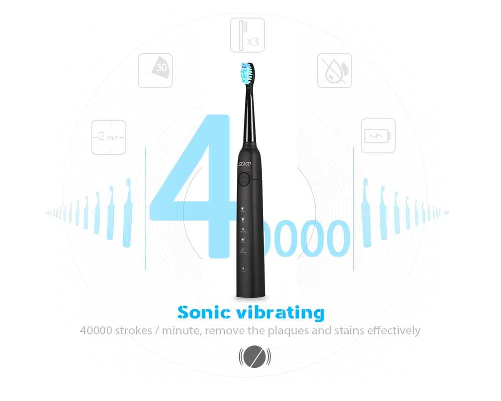 SEAGO SG-949 звуковая электрическая зубная щетка с Smartimer 5 режимов чистки 3 головки щеток