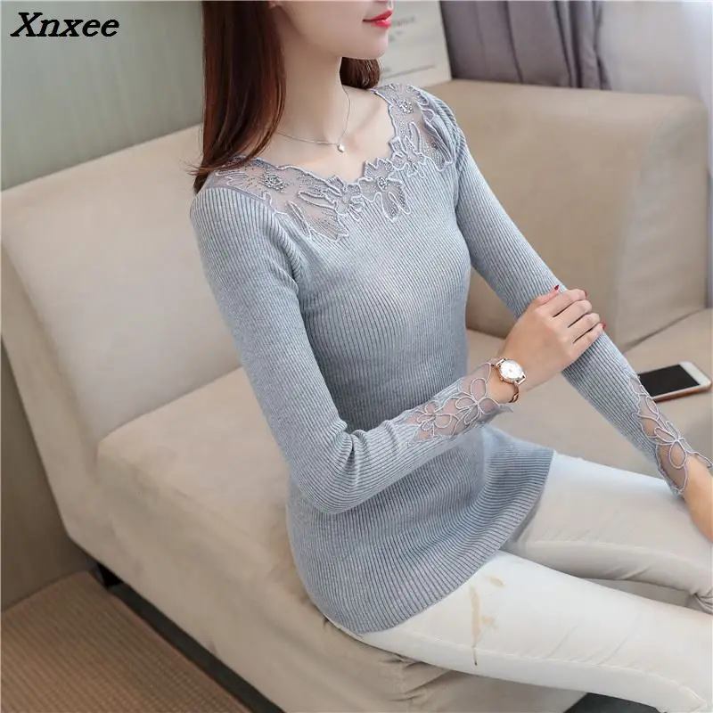 

Xnxee 2018 women fashion sweater soft real shot, 2018 lace collar, self-cultivation shirt