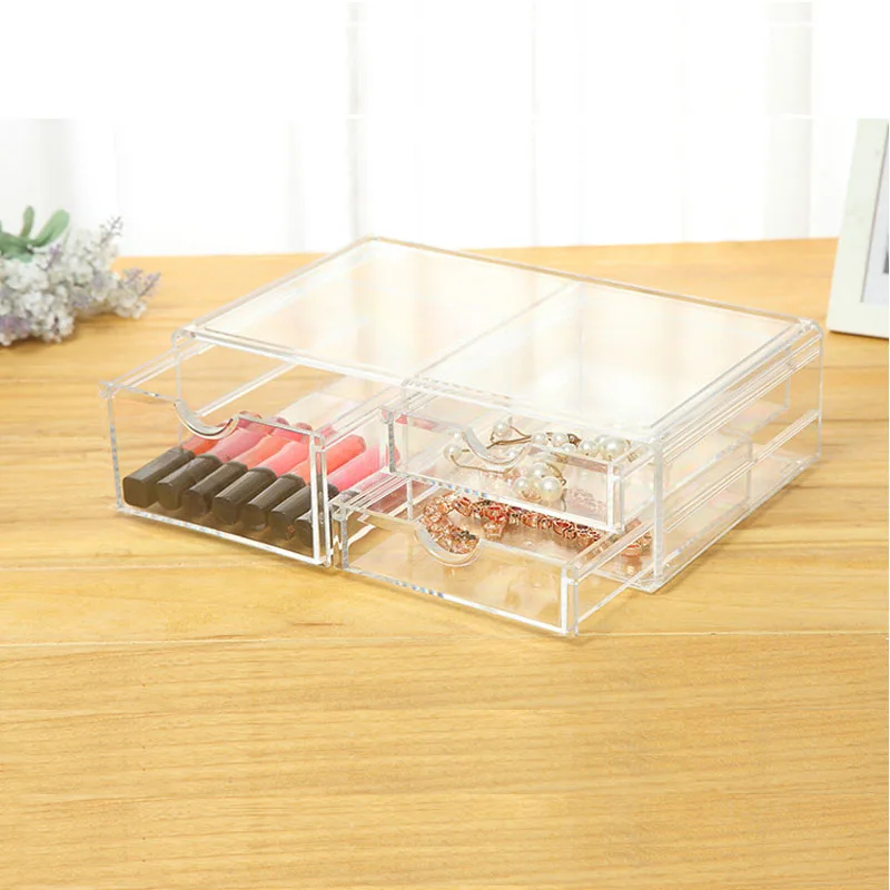 

New Clear Plostic Acrylic Drawer Jewelry Cosmetic Organizer Make Up Organizer Holder Makeup Tools Nail Polish Box Case