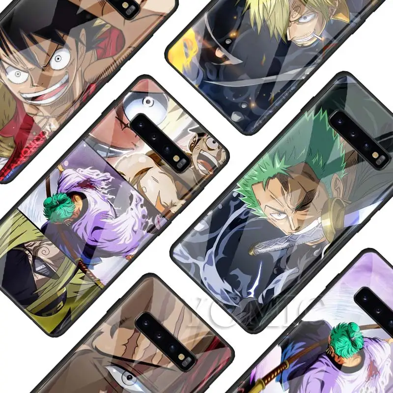 Чехол из закаленного стекла для samsung Galaxy S10e S10 S8 S9 Plus Note 9 10 A50 A70, чехол для телефона с Аниме one piece Luffy Zoro, роскошное стекло