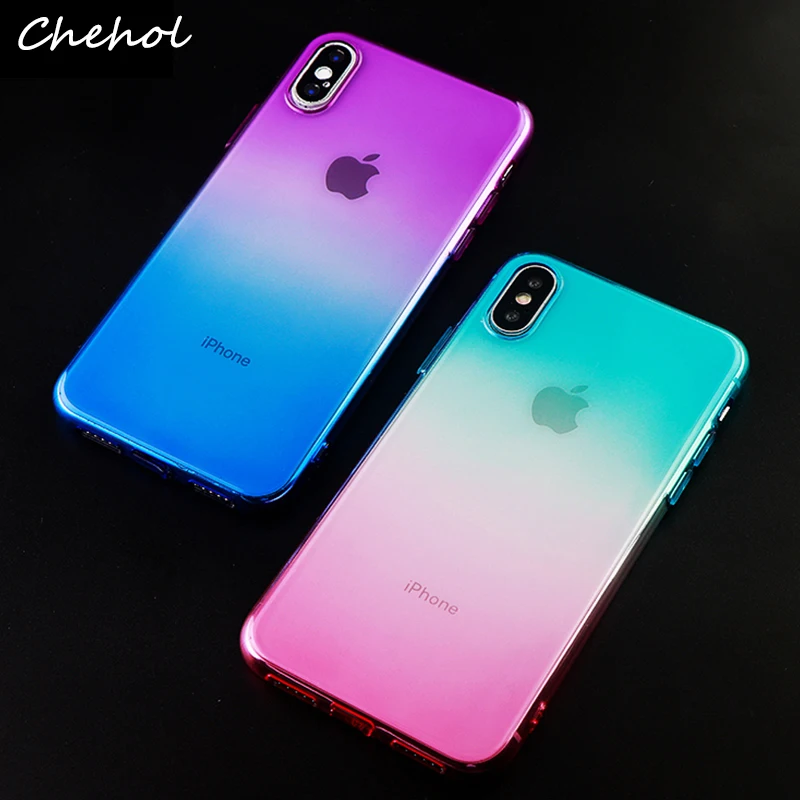 Fashion Gradient Phone Cases for iPhone X XS MAX XR 6 s 7 8 Plus Fitted Case Soft Silicone Mobile Cell Covers Accessories | Мобильные