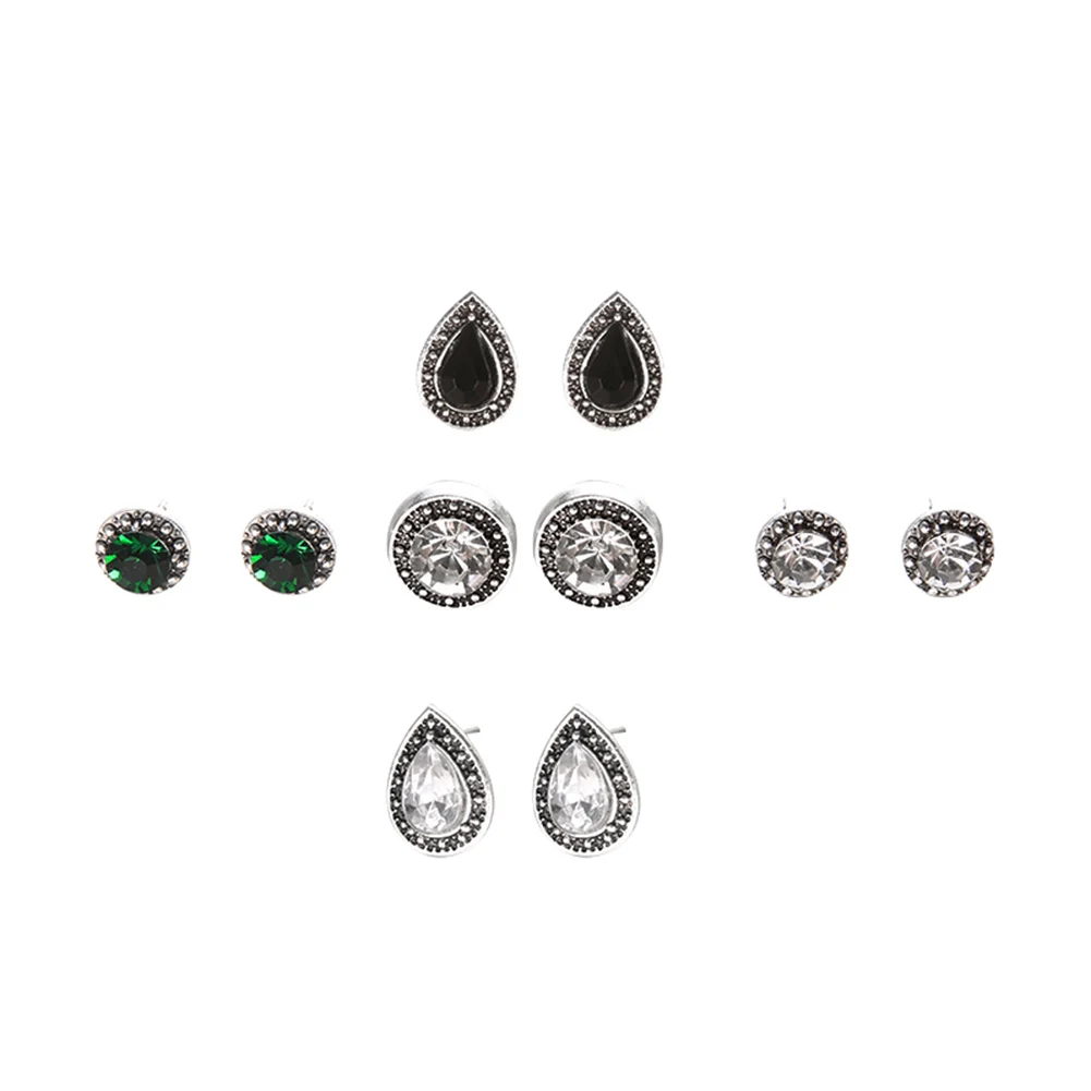 5 Pairs Round Waterdrop Shape Ear Studs Set Women Retro Party Earrings Jewelry | Украшения и аксессуары