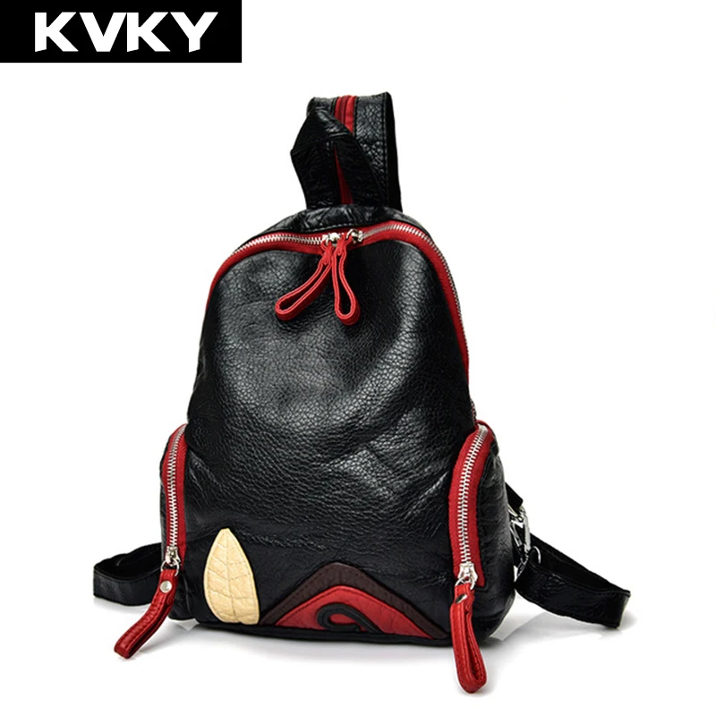 KVKY брендовый Модный женский рюкзак кожаная школьная сумка на плечо повседневная