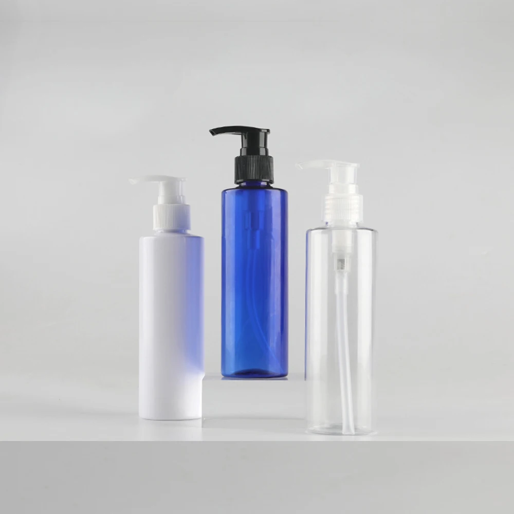 60pcs 200ml blue white empty PET screw pressure lotion pump bottles, DIY lotion liquid soap pump bottle for cosmetic container