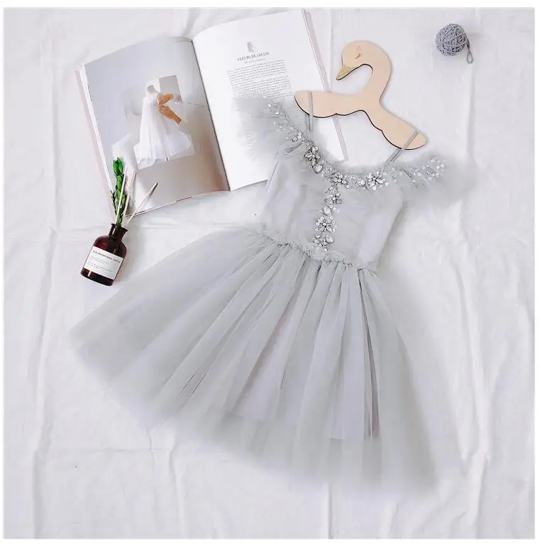 top market children girls beading lace dress kids off shoulder tulle toddler princess party ins fashion vestido Детская одежда и