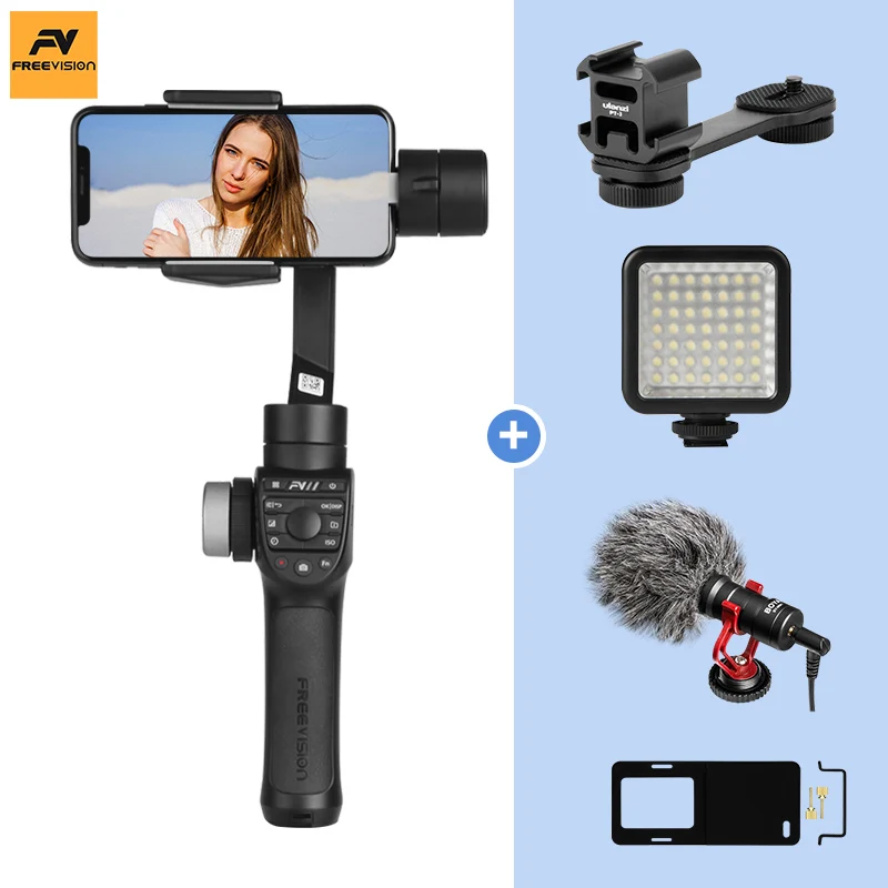 w PT-3 LED Mic clip Freevision Vilta M Pro карданный 3-осевой портативный смартфон стабилизатор для IPhone X XS 8 samsung Galaxy S9, 8,7 PK гладкой 4 - Цвет: w PT-3 LED Mic clip