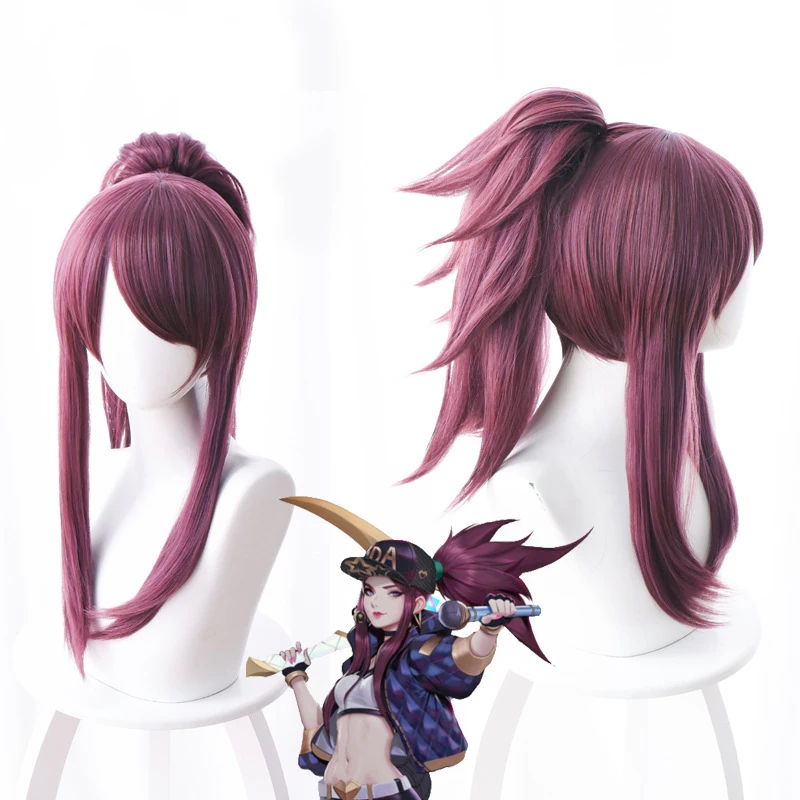 

LOL New Skin K/DA Cosplay Wigs Akali Cosplay Headwear Game LOL KDA 45CM Mixed purple Heat Resistant Synthetic Hair Wig