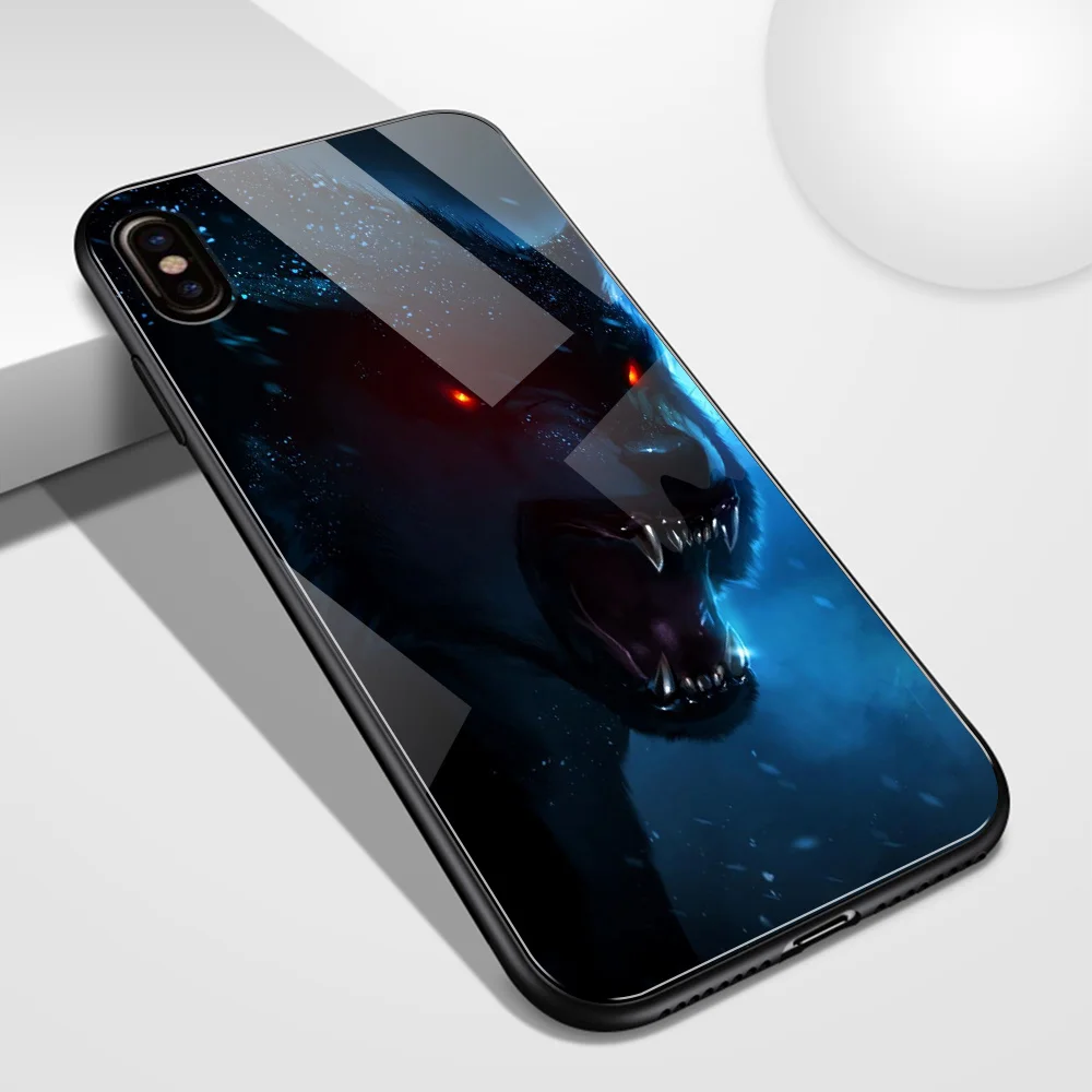 Чехол для iPhone 12 pro max Wolf стекло задняя крышка чехол животное iphone 11 6 6s 7 8 Plus X XS Max XR