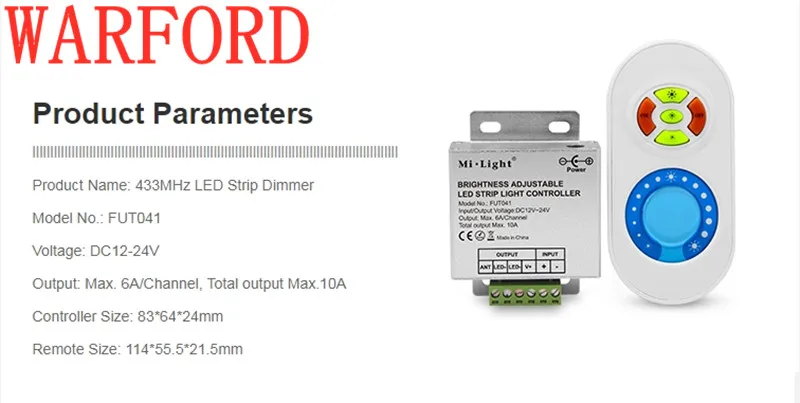 Mi. Light FUT041 диммер DC12 24V 433 МГц светодиодный яркие полосы затемнения для 5050 3528 5630