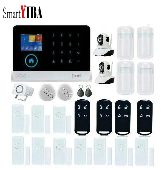 SmartYIBA RFID GSM WIFI GPRS Intruder Alarm Kits+2pcs Security Camera Home System for Office Burglar | Безопасность и защита