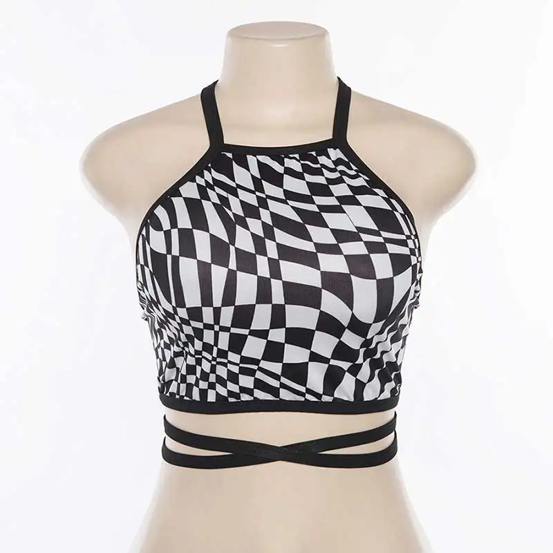 Женский сексуальный клетчатый жилет с открытой спиной для клуба пляжный