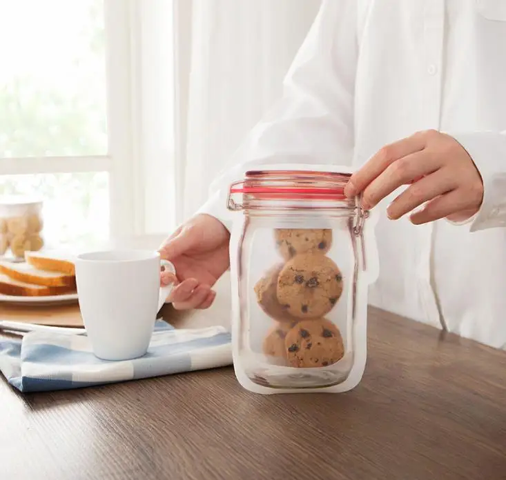 Wholesale Mason Jar Shaped Food Container Plastic Bag Clear Bottle Modeling Zippers Storage Snacks Box SN1206 | Дом и сад