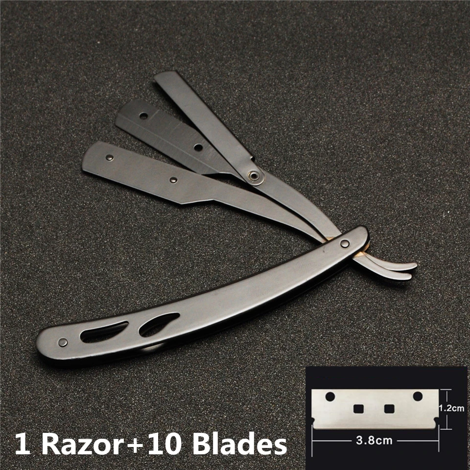 Прямая бритва из нержавеющей стали складная прямая черная Парикмахерская