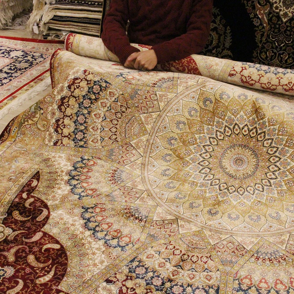 Yilong 6 'x9. 3' медальон Handknotted Шелковый персидский ковер домашний интерьер