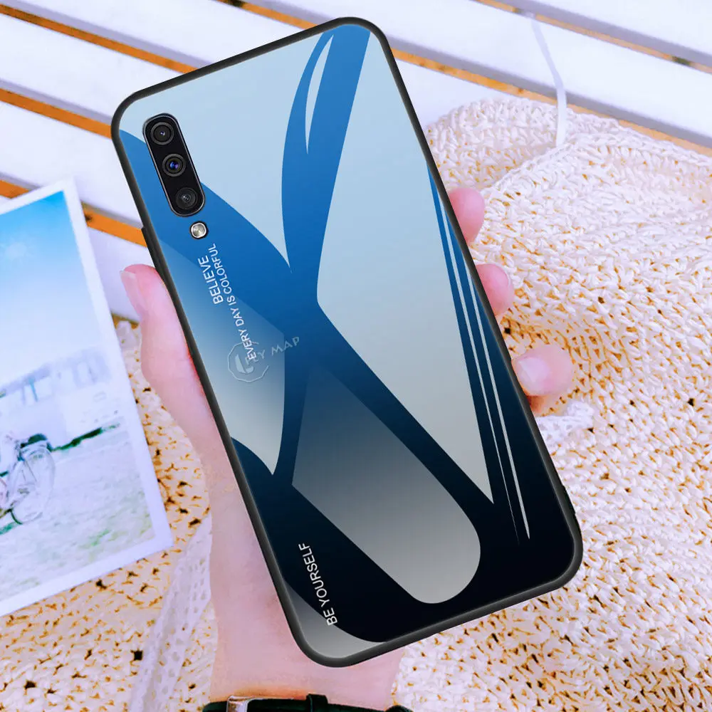 Gradient Aurora for Samsung Galaxy A20 2019 20A A205FD A205FN/DS Tempered Glass Back Case SM-A205FN/DS SM-A205FD Colorful Cover |