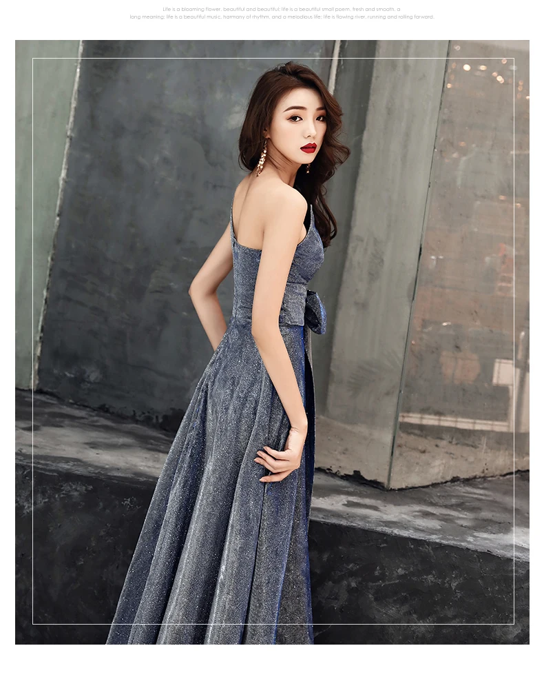 Robe De Soiree новые синие элегантные трапециевидные платья с v-образным вырезом и открытой спиной Длинные вечерние платья Сексуальная Вечерние платья LYFY63
