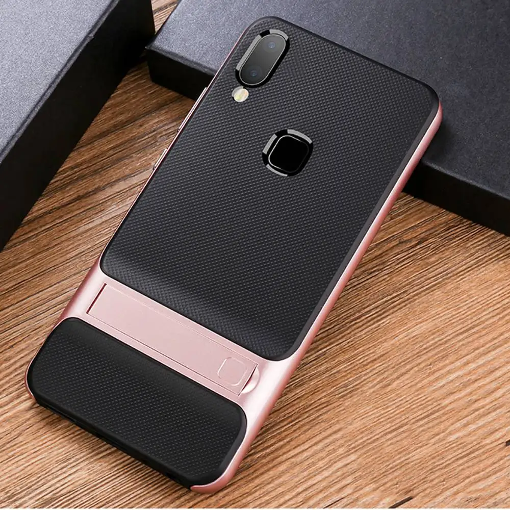 Black - Rose gold ДЛЯ vivo V9 чехол 6,3 дюймов планшетный ПК+ ТПУ Гибридный чехол-накладка стент задняя крышка чехол для vivo V9 Молодежные Y85 подставка чехол для телефона - Цвет: Black - Rose gold