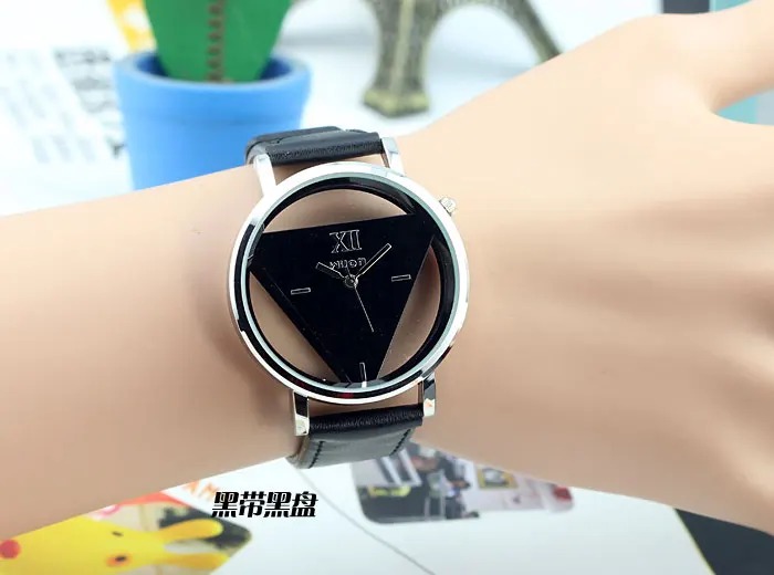 2018 новые полые треугольные часы с кожаным ремешком повседневные модные