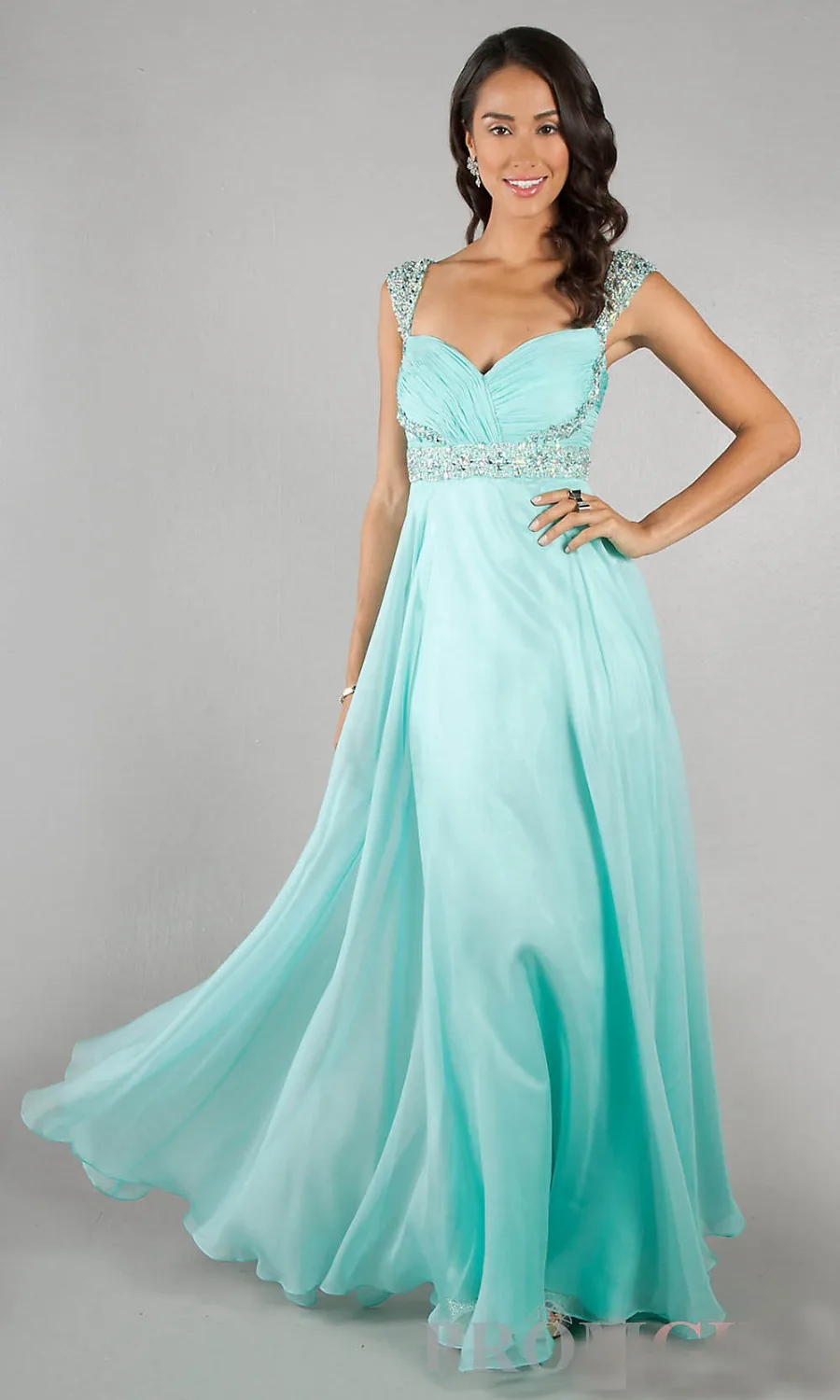 HE011 Hot Sale Cap Sleeve A-line Floor Length Empire Jeweled Cheap Long Prom Evening Dress 2014 Free Shipping | Свадьбы и торжества