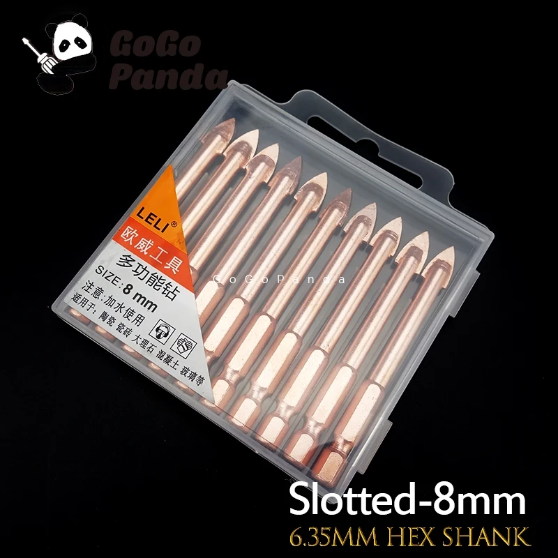 Golden-Slotted-8mm 1 набор треугольные шестигранные хвостовик керамические сверла для керамической мраморной плитки бетонное Стекло 6 8 10 12 щелевые Phillips - Цвет: Golden-Slotted-8mm