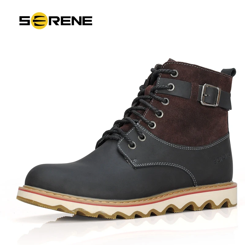 Спокойный 2017 Зима Повседневная Мужская обувь кожа шить высокие туфли на шнуровке