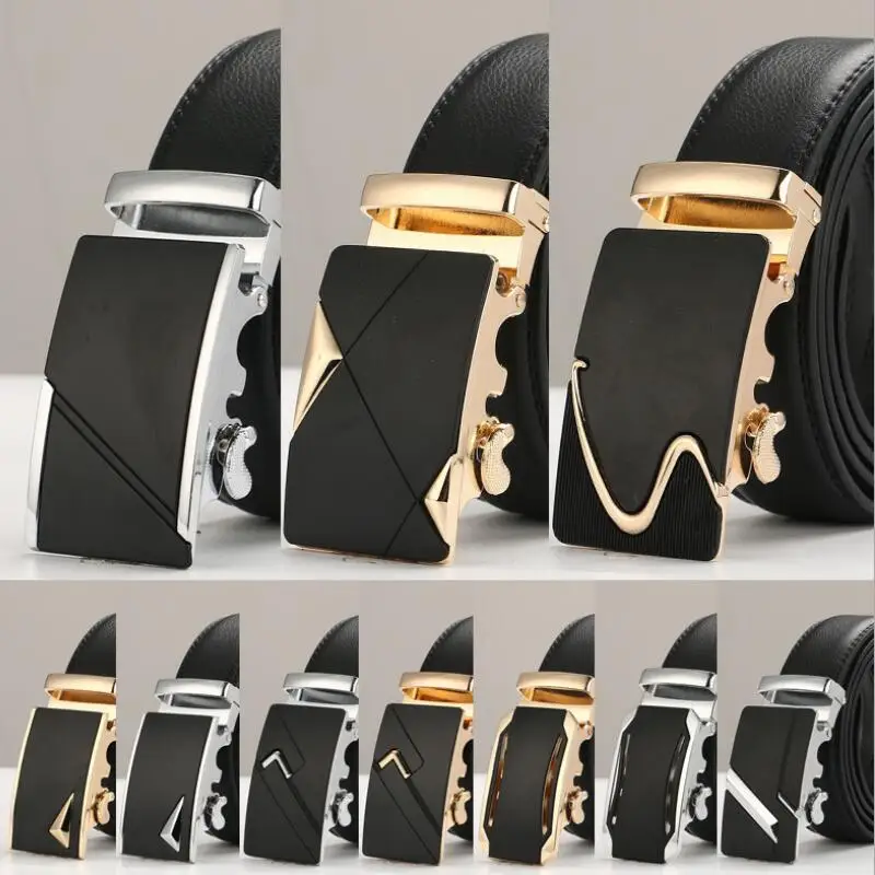 Brand Fashion Automatic Buckle Genuine Leather Strap Belts For Men Top Quality Automatic Buckle black Belts Split Leather belt