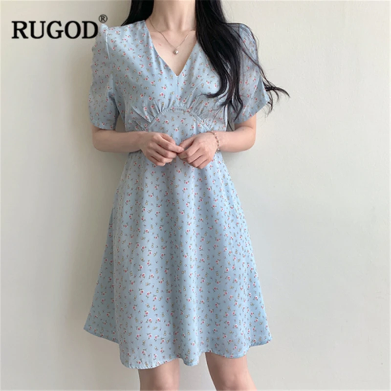 Женское платье с цветочным принтом RUGOD шифоновое А силуэта коротким рукавом и
