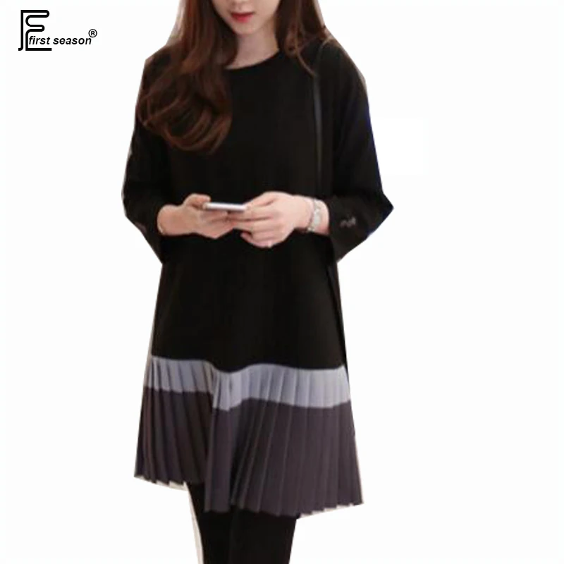 Женское плиссированное платье составного кроя черное свободное модель 1120F