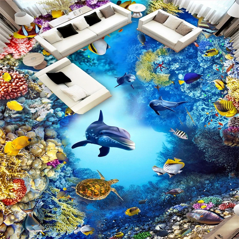 Фотообои beibehang стереоскопический подводный мир черепаха 3d фреска ПВХ