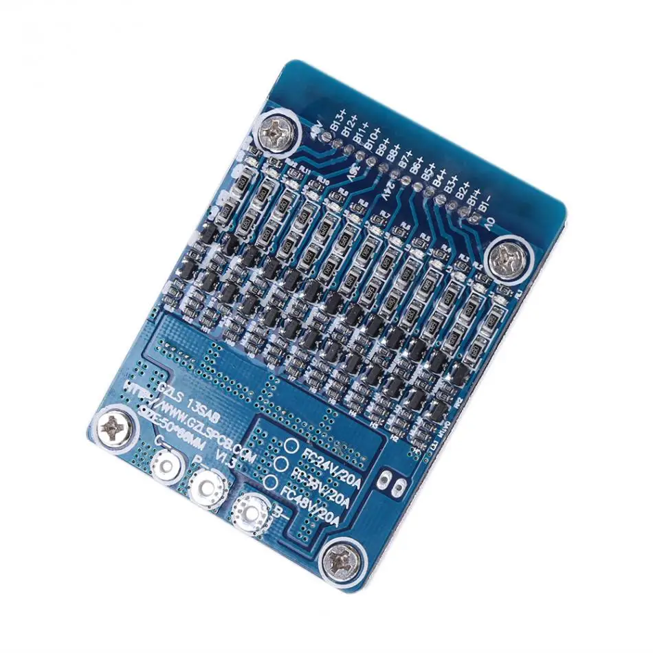 Защитная плата BMS PCB с функцией балансировки батареи 13S 48V 20A Li Ion Cell 18650|Инверторы и