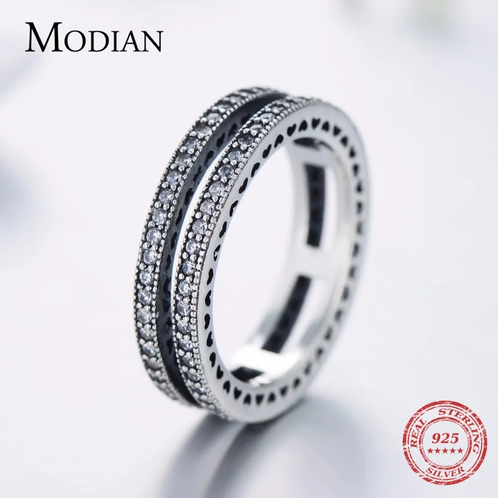 Modian, роскошное, новое, стильное, классическое, настоящее, 925 пробы, серебряное, полное, сердце, кольцо, любовь, Штабелируемый палец, Instagram, ювелирное изделие для женщин, подарок