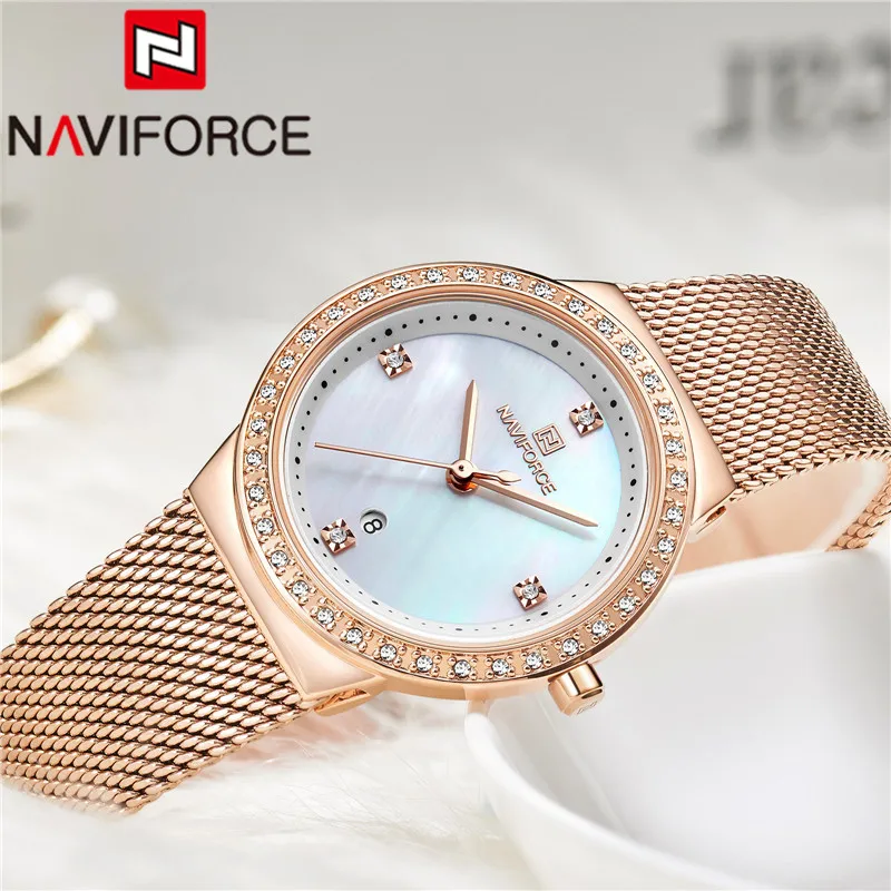 NAVIFORCE женские роскошные Брендовые Часы, простые Кварцевые женские водонепроницаемые наручные часы, женские модные повседневные часы, часы reloj mujer 5005
