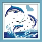 Набор для вышивки крестиком с голубыми дельфинами 14ct 11ct Печать на холсте настенные часы вышивка своими руками рукоделие