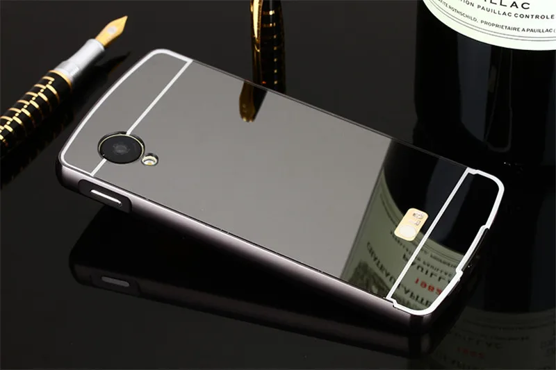 Fashion Edge Metal Aluminum + Acrylic Hard Mirror Hybrid Bumper For LG Google Nexus 5 E980 Case Cell Phone Cover Cases |