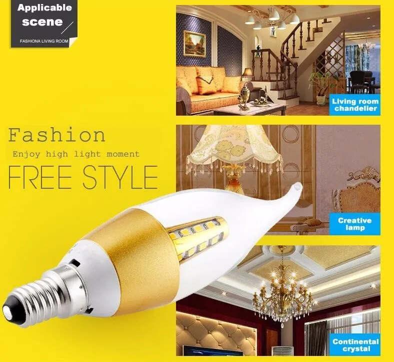 6 шт 5 Вт AC85-265V 2835smd светодиодный лампы в форме свечи лампы E12/E14/E27 База Светодиодный светильник светодиодный лампы светильник люстра лампы светильник Овальный хвост 6 шт./лот