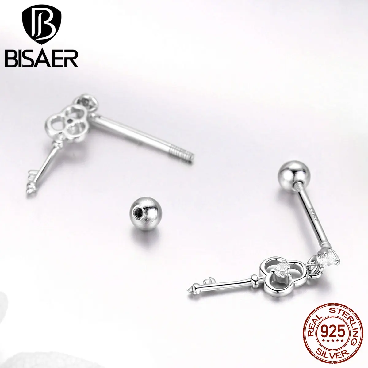 BISAER, новинка, модные ювелирные изделия, Настоящее серебро, 925,, ключ сердца, CZ, серьги-капли, свадебные для женщин, подарок, HSE539