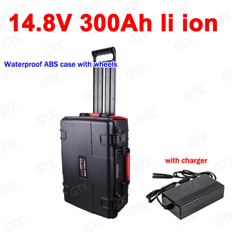 

GTK 15V 14.8V 300Ah li ion battery no 12v 300Ah li thium battery Trolley case BMS 4S for boat golf carts inverter + 20A charger