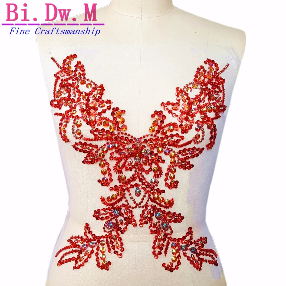 

Bi.Dw.M изящное изготовление бусин 32x39 см красные стразы для шитья кристаллические аппликации нашивки для свадебного платья Украшение Diy