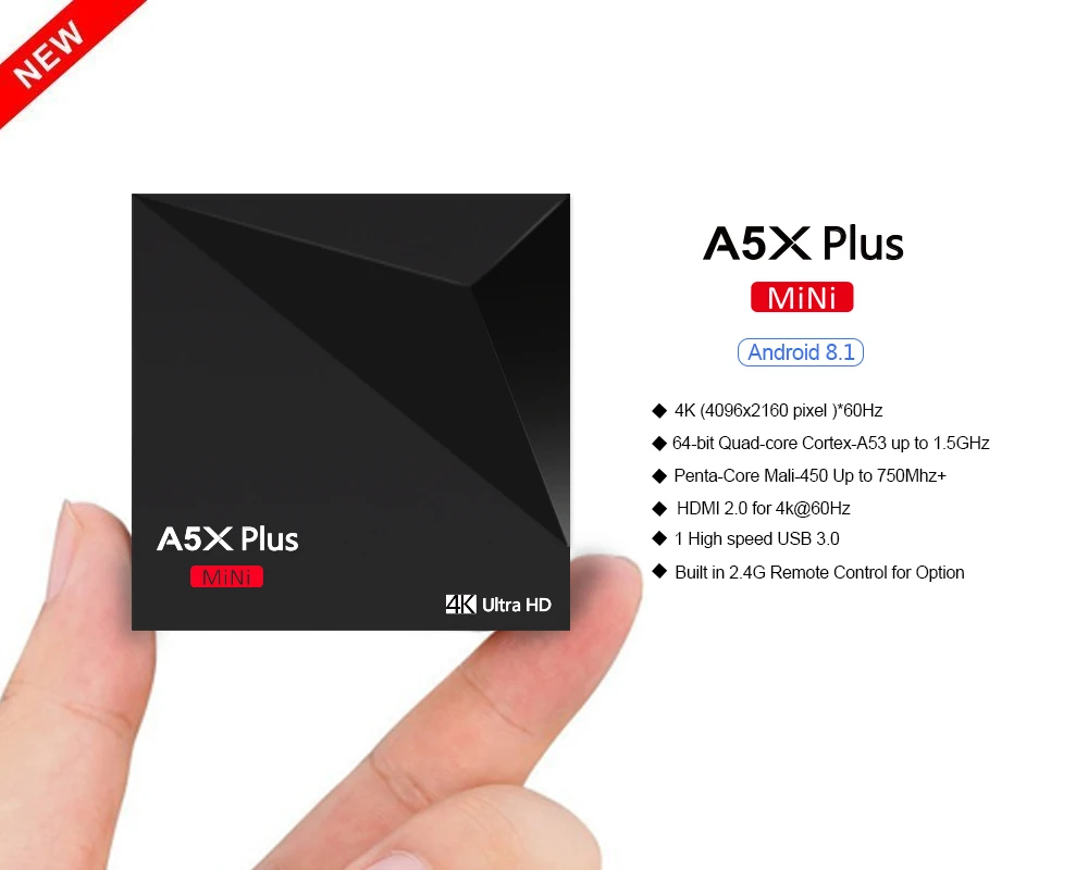 A5X Plus Мини Android 8,1 ТВ приставка RK3328 четырехъядерный 1 ГБ 8 ГБ USB 3,0 100 м LAN Wifi Смарт ТВ приставка VP9 H.265 HDR10 4K HD медиаплеер