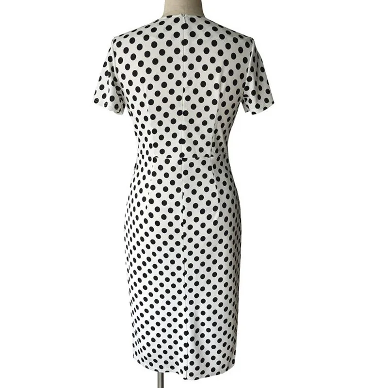 Женское летнее платье 2018 модное элегантное карандаш в горошек с коротким рукавом