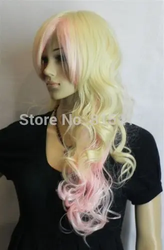 9152 pretty wigs light blonde &amp pink mix long curly cosplay wig + gift |