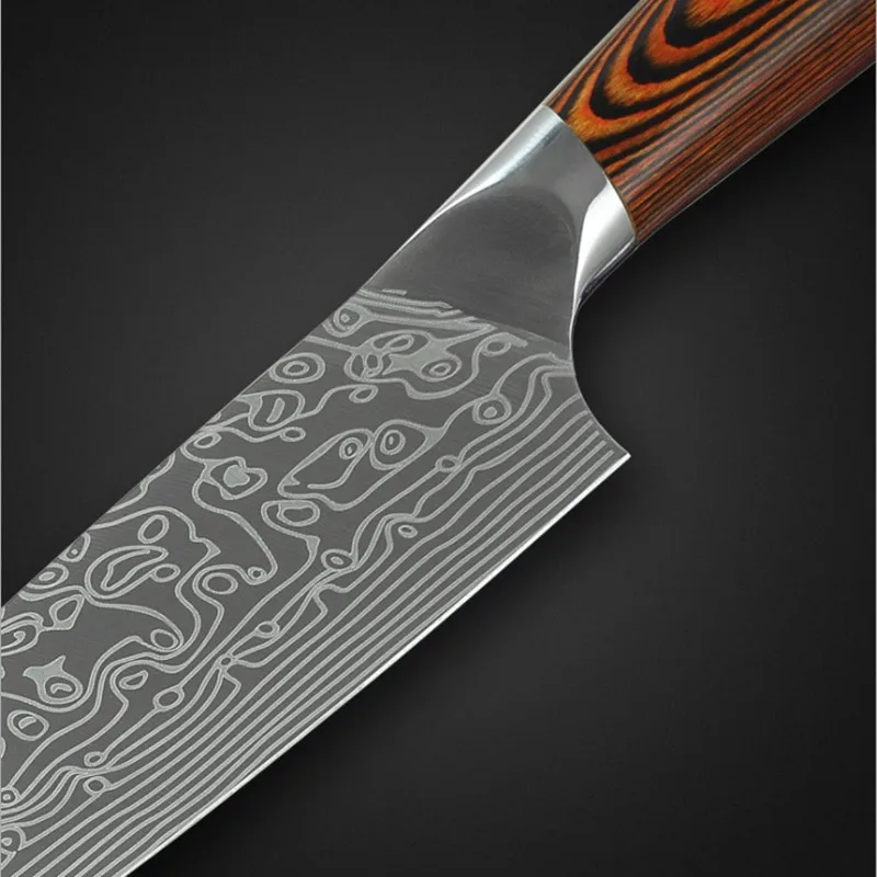 3pcs Kitchen Knives Stainless Steel Damascus laser pattern Knife Paka Wood Handle Fruit Vegetable Meat Cooking Tools Accessorie | Дом и сад